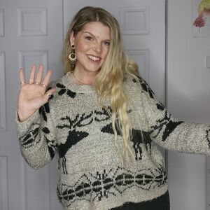 KATSUMI DEER & SNOWFLAKES COZY SOFT KNIT SWEATER BOXY FIT